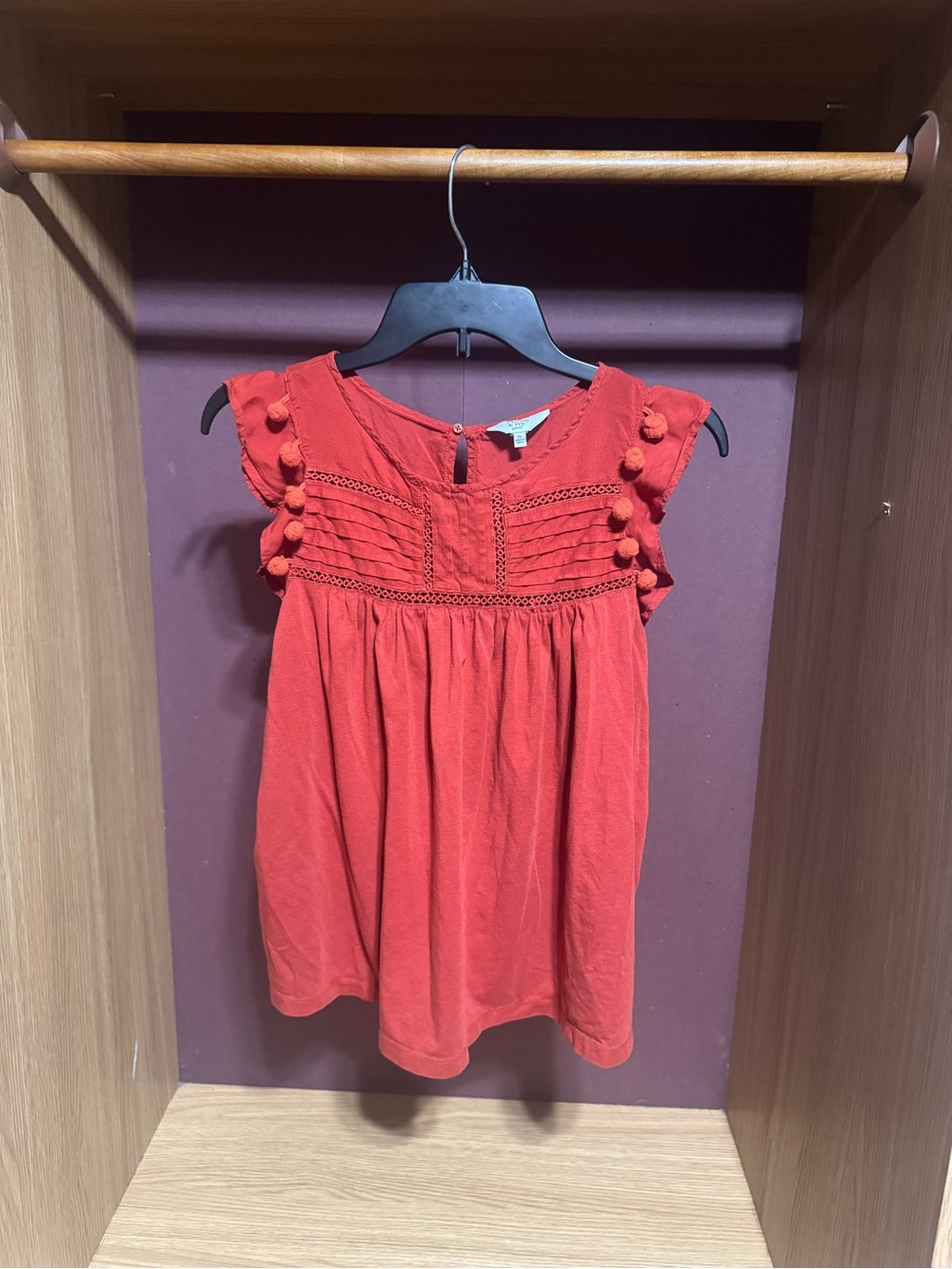 Crown & Ivy Orange Pom Pom Ruffle Blouse Petite Large